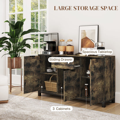 Nomano Rero Rustic Brown Industrial Sideboard With Doors Drawer And Adjustable Shelves