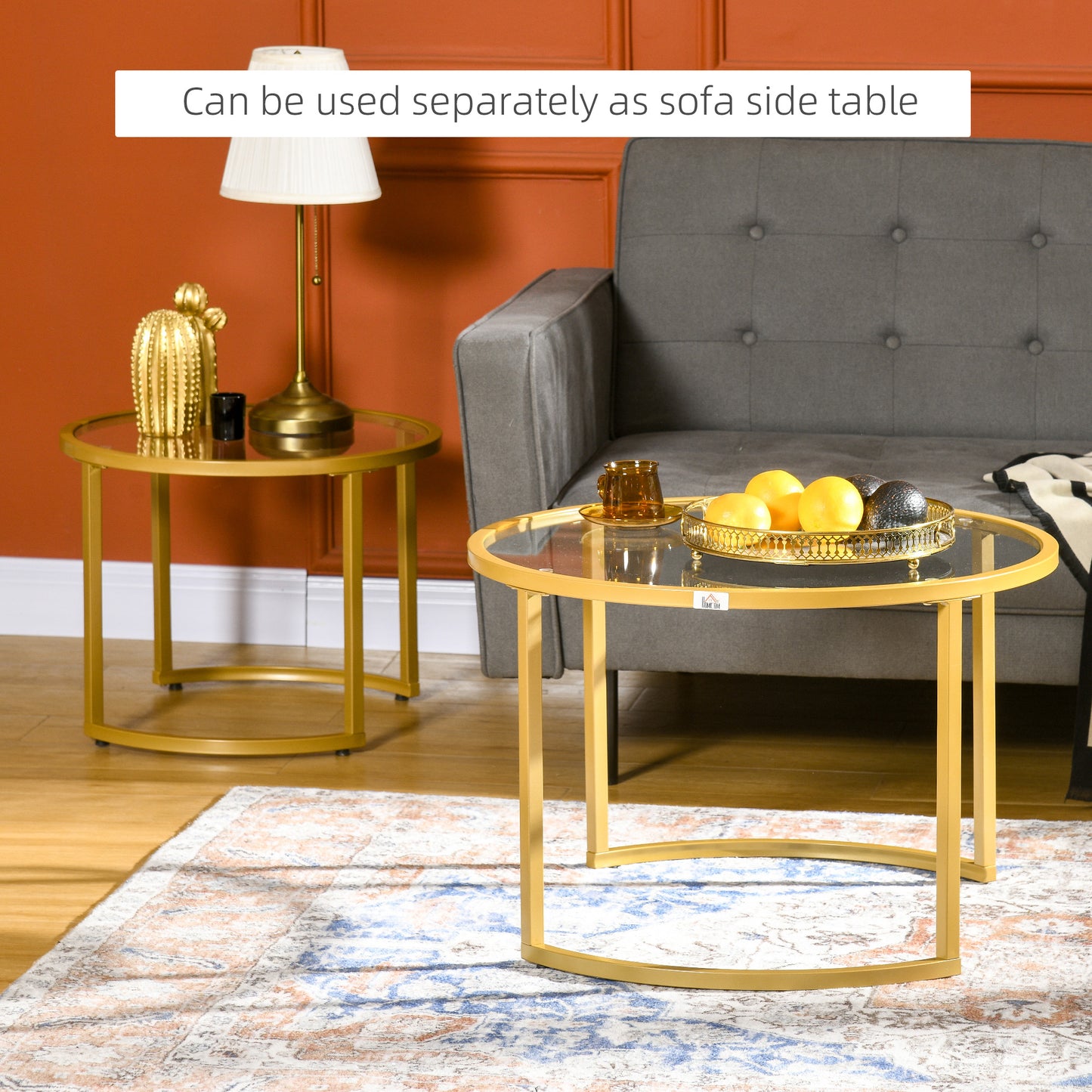Sosuba Metal And Glass Gold Tone Set Of 2 Modern Nesting Coffee Tables