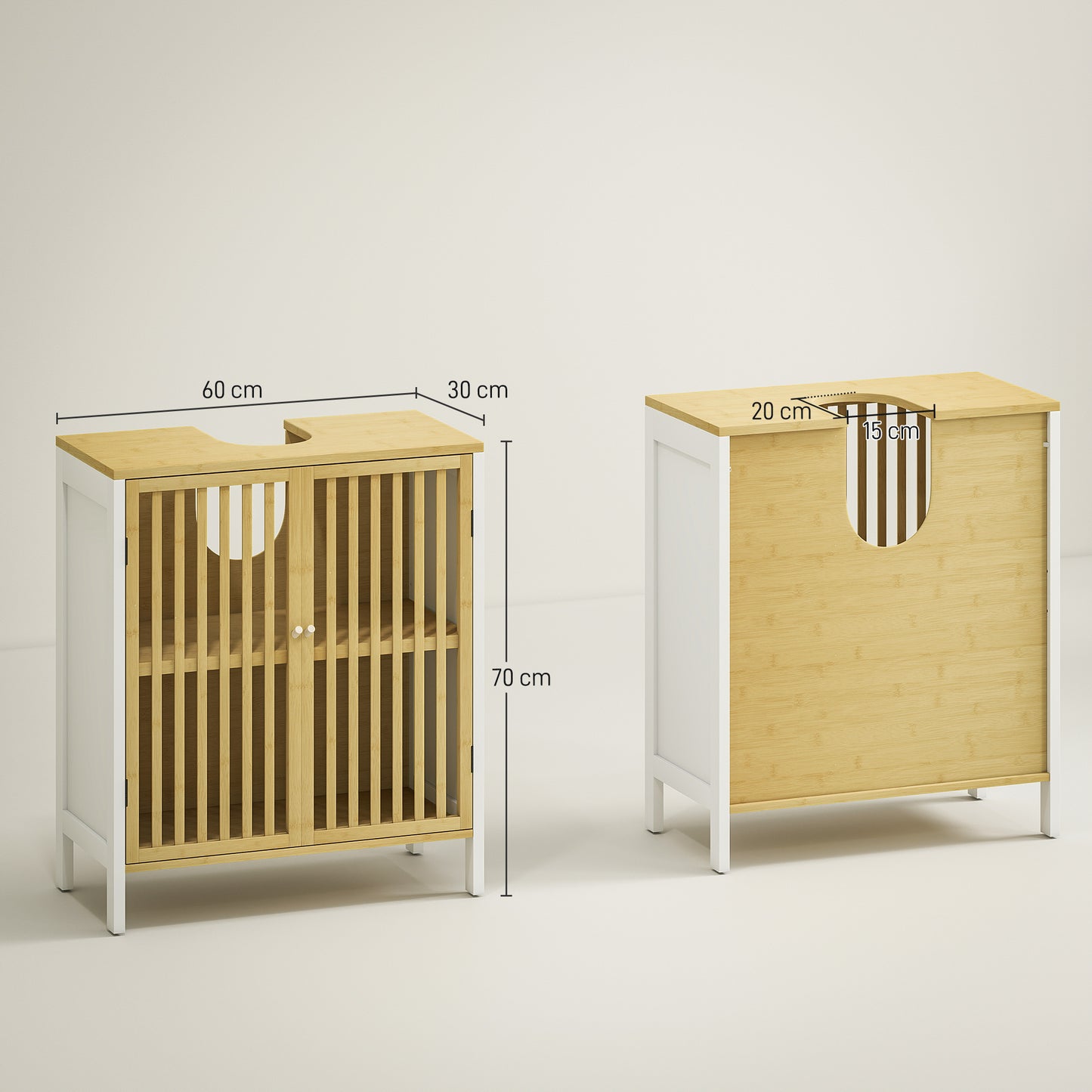 Neyora Bamboo Style Under Sink Bathroom Storage Cabinet With Cut Out Front