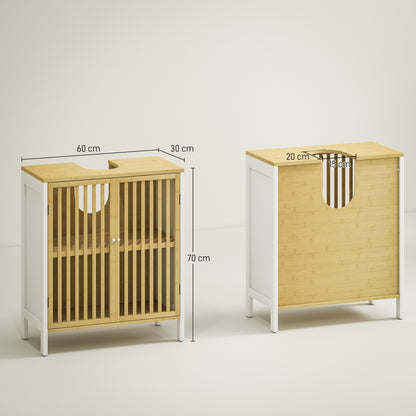 Neyora Bamboo Style Under Sink Bathroom Storage Cabinet With Cut Out Front