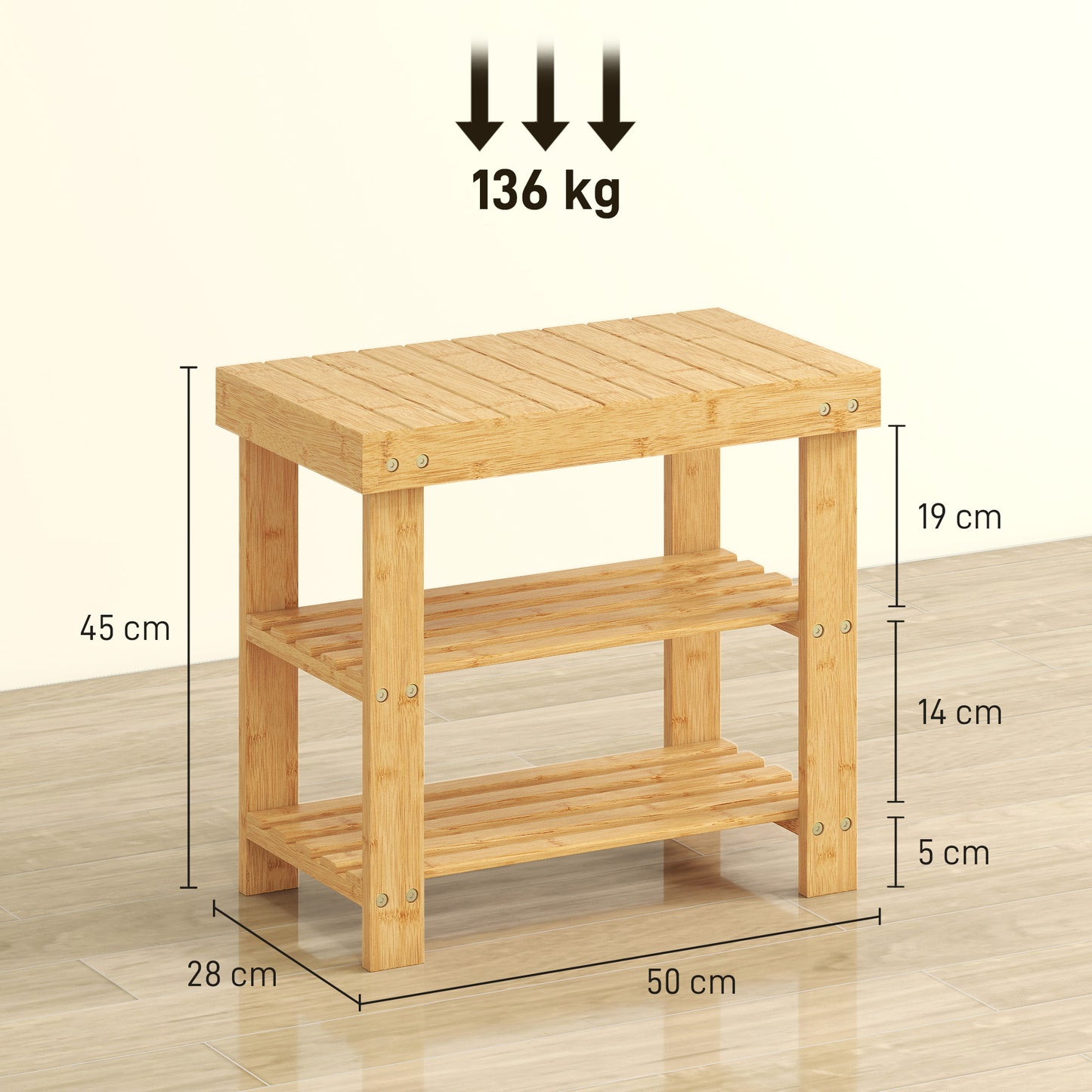 Tono Keel Bamboo Natural 2 Tier Shoe Storage Bench