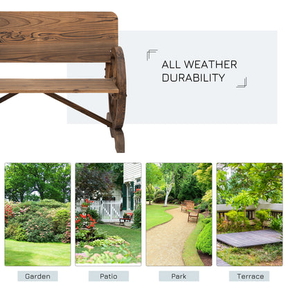 Livika Fir Wood Natural 2 Seater Garden Bench With Wagon Wheel Design