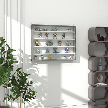 Kasofa Wood And Glass Grey Wood Grain 5 Tier Wall Display Cabinet With Adjustable Shelves 60 x 80 cm