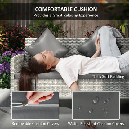 Coha Rattan Dark Grey 6 Seater Outdoor Dining And Sofa Set With Table Footstools And Cushions