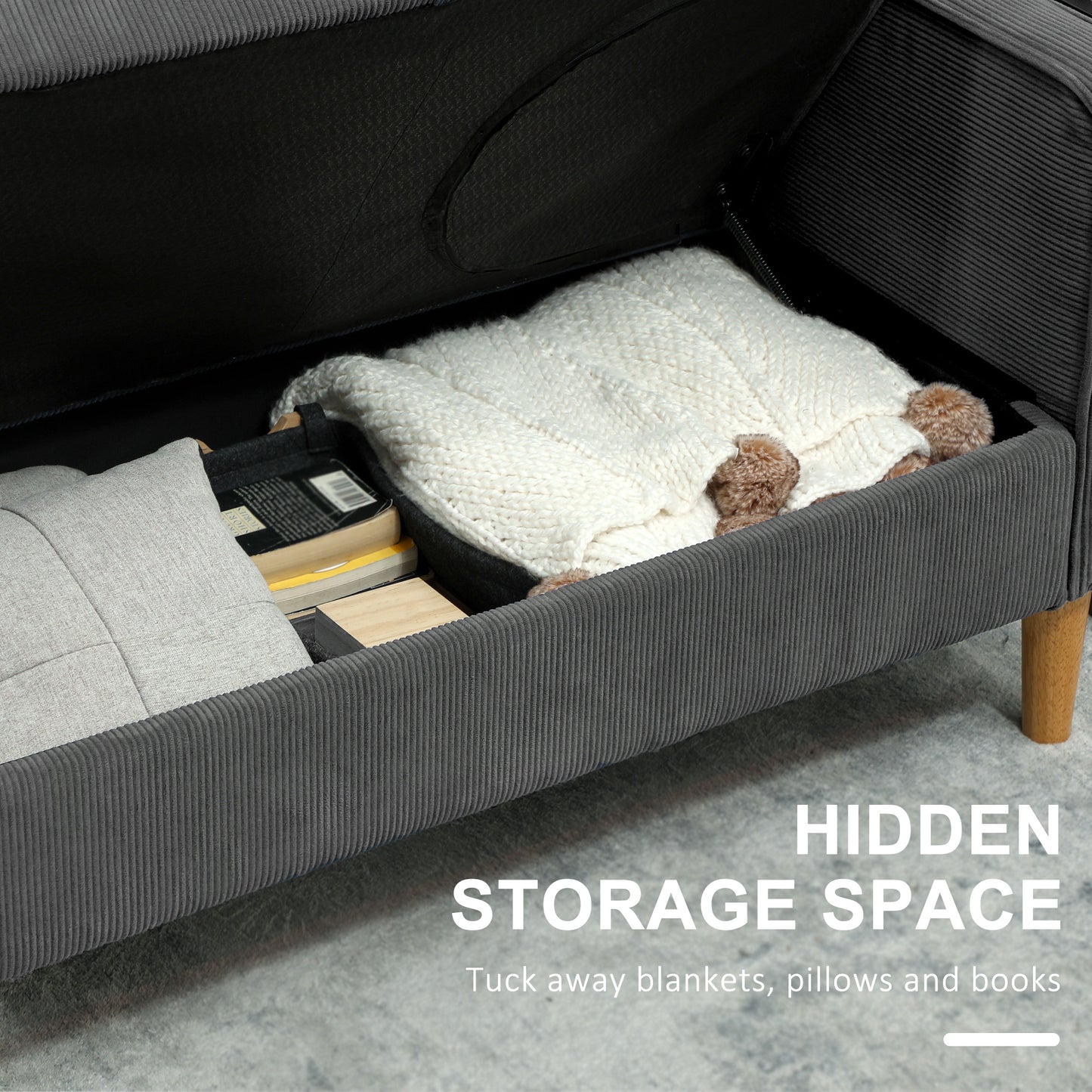 Sono Vare Corduroy Grey Compact 2 Seater Sofa Natural Wooden Legs