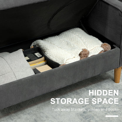 Sono Vare Corduroy Grey Compact 2 Seater Sofa Natural Wooden Legs