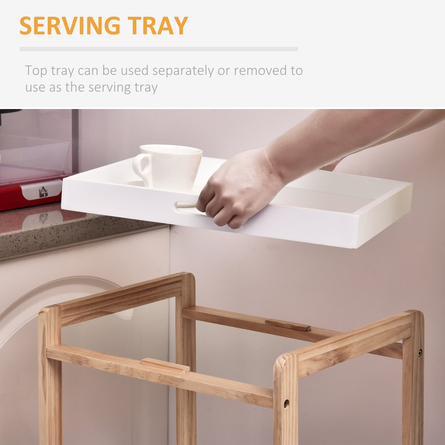 Vesa Wooden White 3 Tier Mobile Kitchen Trolley With Shelves