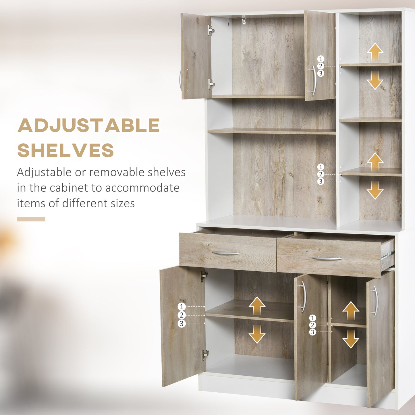Dosefa Mita Wooden White Kitchen Sideboard With Countertop Drawers And Adjustable Shelves
