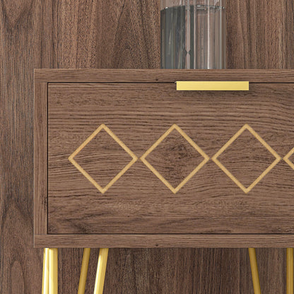 Keso Wooden And Metal Set Of 2 Bedside Tables With Drawers And Gold Tone Legs