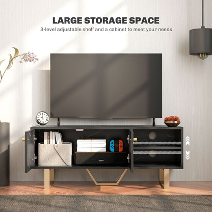 Vinika 110cm Wooden Black Marble Effect TV Console With Shelves And Storage For Screens Up To 50 Inches