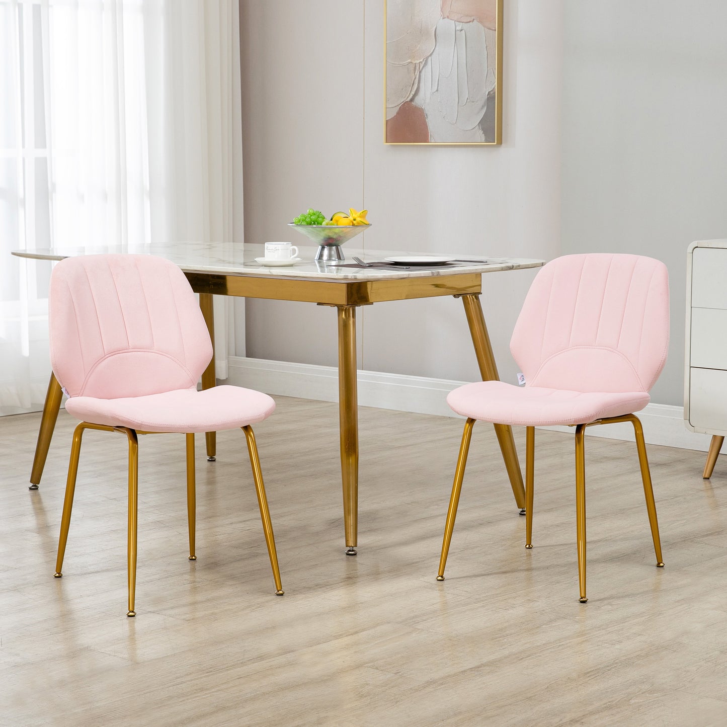 Hana Velvet Pink Dining Chairs Set Of 2 With Padded Seat And Steel Legs
