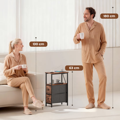 Suro Wooden Narrow Bedside Table With 2 Drawers And Built In Charging Station