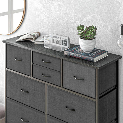 Salina Metal And Fabric Black 10 Drawer Storage Dresser With Foldable Drawers And Steel Frame