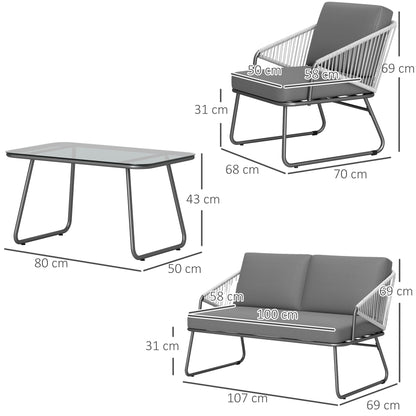 Yoma Grey Rattan String 4 Seater Outdoor Sofa Set