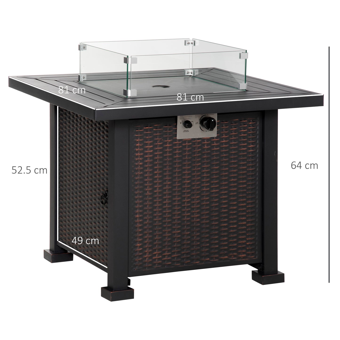 Tafiyo Rattan Effect Black and Brown Square Propane Gas Fire Pit Table