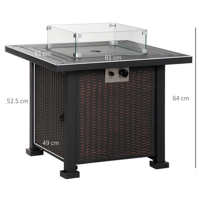 Tafiyo Rattan Effect Black and Brown Square Propane Gas Fire Pit Table