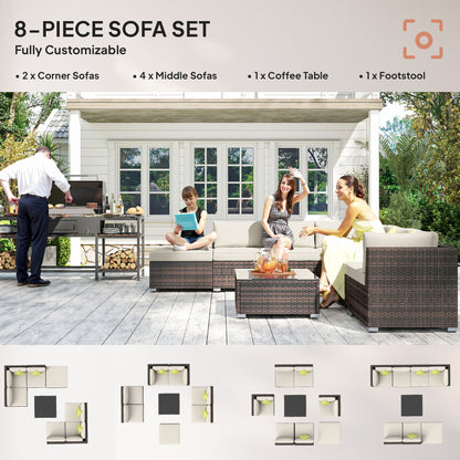 Dobazi  Mixed Brown Rattan 6 Seater Corner Sofa Set With Cushions And Glass Coffee Table