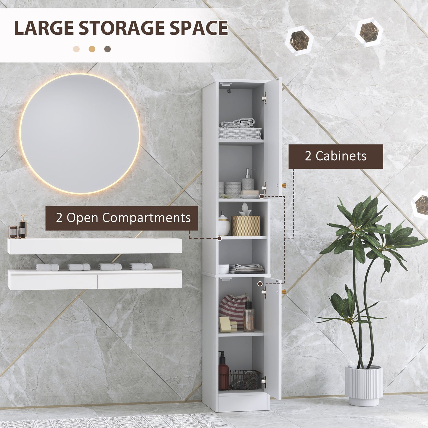 Conosu Mato Freestanding Slim Bathroom Storage Cabinet With Doors And Adjustable Shelves White