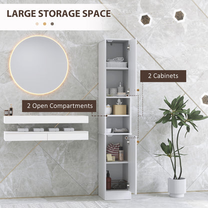 Conosu Mato Freestanding Slim Bathroom Storage Cabinet With Doors And Adjustable Shelves White