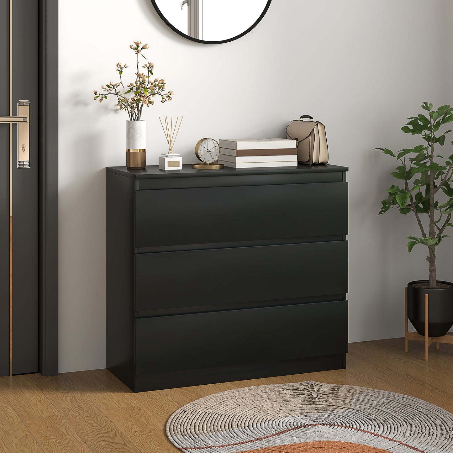 Rakami Wooden Black 3 Drawer Storage Chest