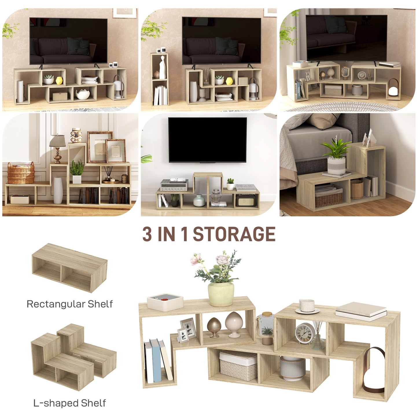 Tota 134cm Natural Wood Effect 3 Block Modular TV Stand