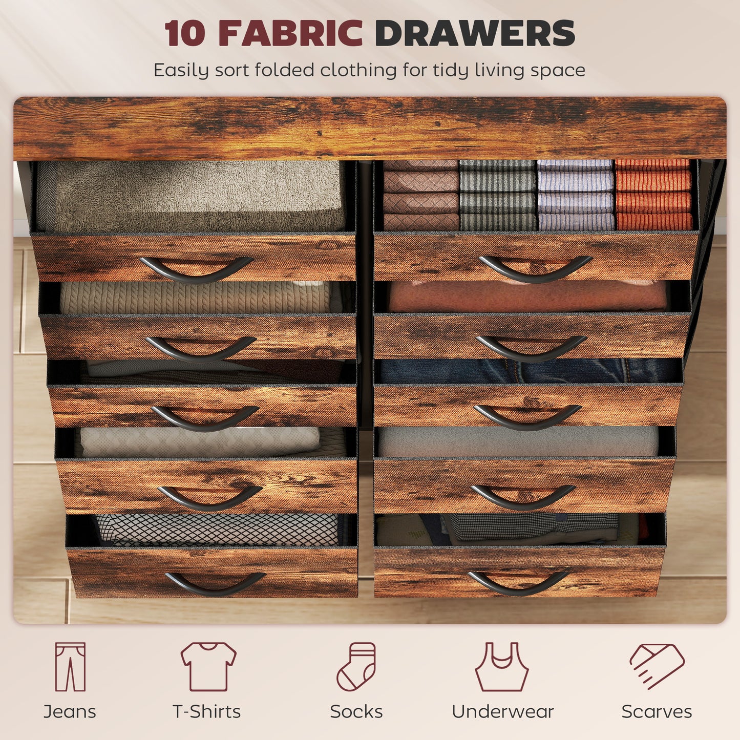 Nalima Fabric And Metal Rustic Brown 10 Drawer Storage Chest