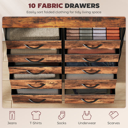 Nalima Fabric And Metal Rustic Brown 10 Drawer Storage Chest