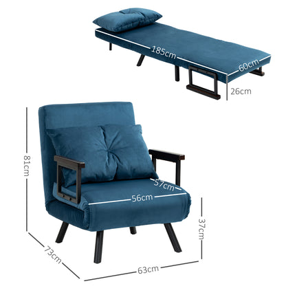 Mofa Nare Velvet Navy Blue 4 In One Convertible Single Chair Bed With Pillow
