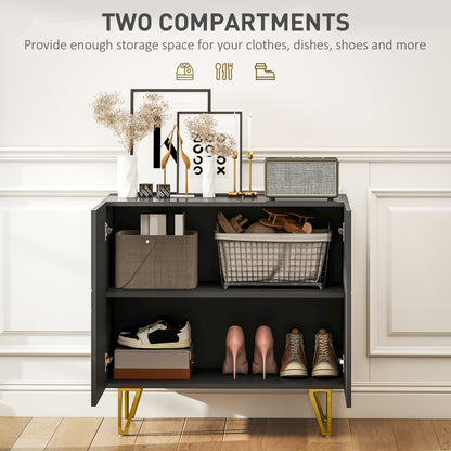 Diro High Gloss Black Geometric Pattern Sideboard With Gold Hairpin Legs