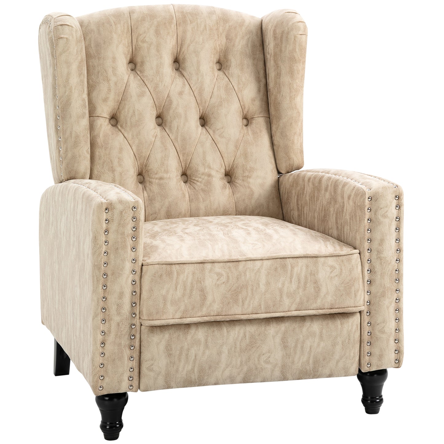 Conofa Beige Fabric Chesterfield Mid Century Style Reclining Armchair