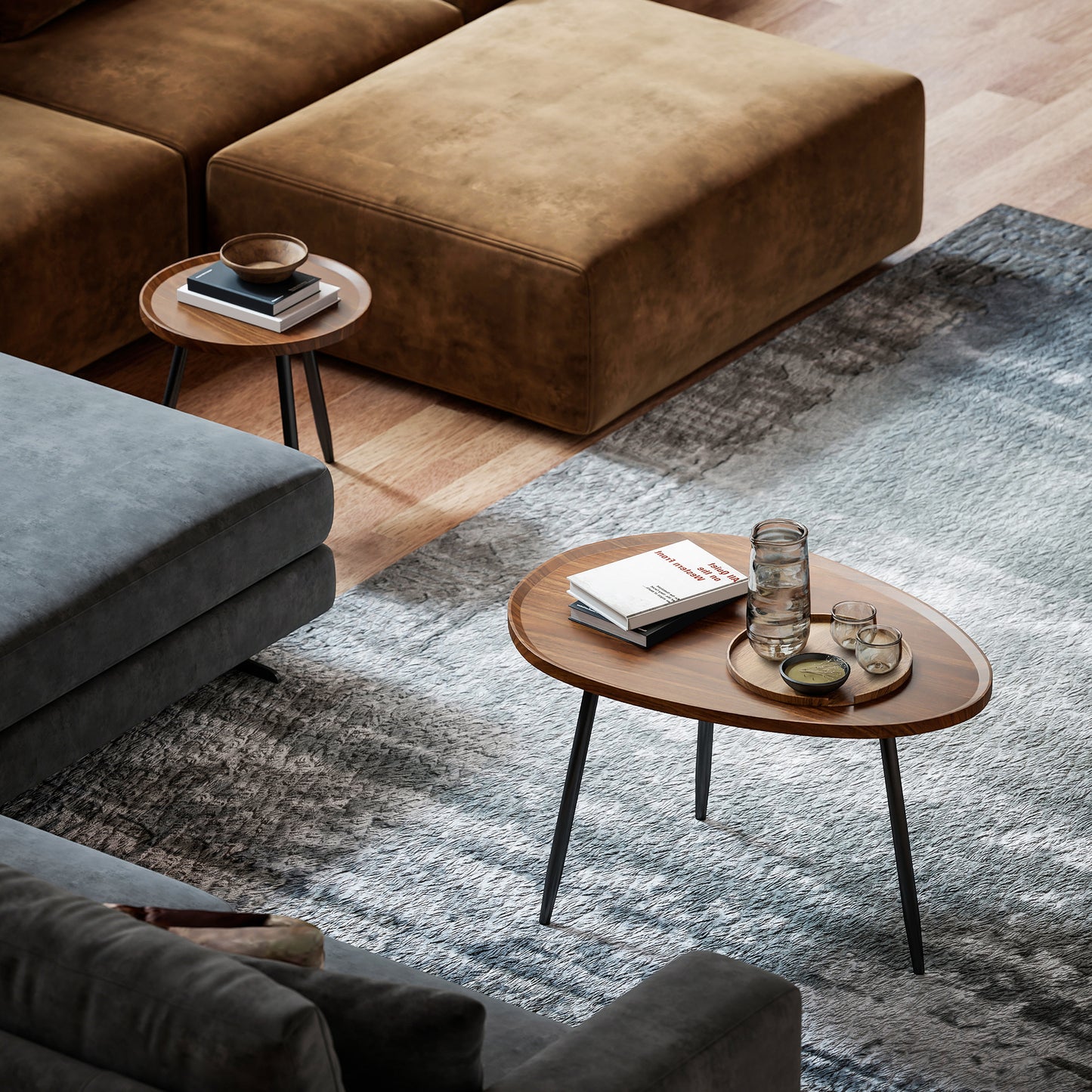 Suta Noni Metal And Wood Chestnut Finish Set Of 2 Nesting Coffee Tables 80 cm