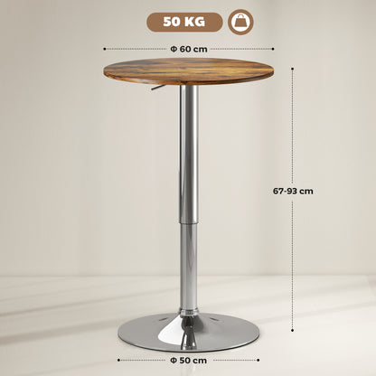 Redone Rustic Brown Adjustable Swivel Round Bar Table With Steel Base