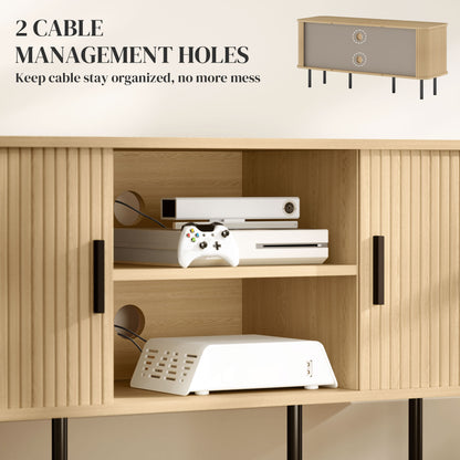 Elnali 120cm Wooden Natural Oak Effect TV Unit With Shelves For Screens Up To 55 Inches