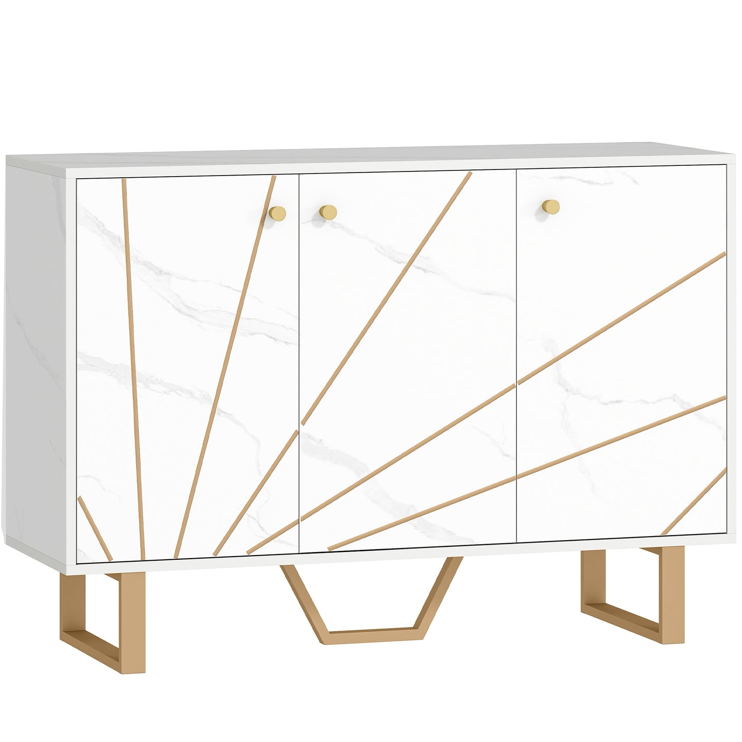 Vekeba Coso 107cm White and Gold Marble Sideboard 3 Doors 2 Shelves