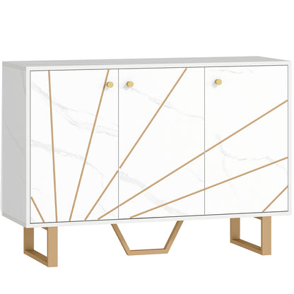 Vekeba Coso 107cm White and Gold Marble Sideboard 3 Doors 2 Shelves