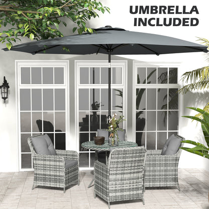 Rolana Nivi 4 Seater Rattan Grey Outdoor Dining Set With Parasol And Cushions
