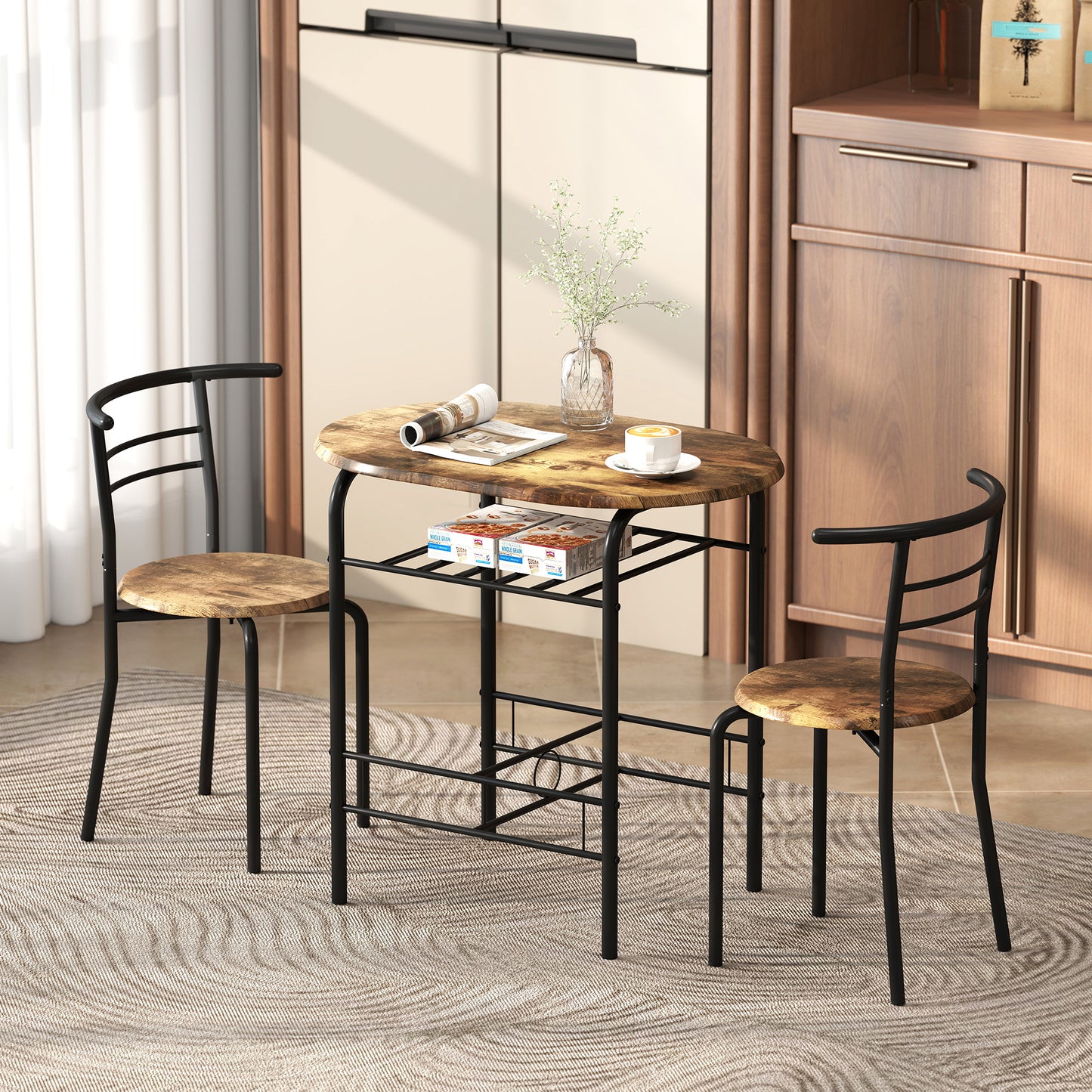 Vespa Rustic Brown Compact 3 Piece Dining Table And Chair Set