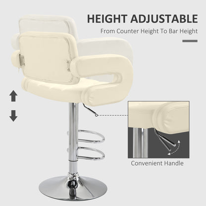 Filena Faux Leather Beige Adjustable Swivel Bar Stool With Armrests And Footrest