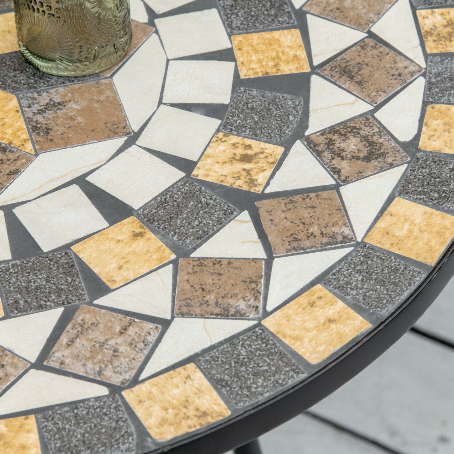Nabaha Metal Grey Round Mosaic Outdoor Patio Bistro Table