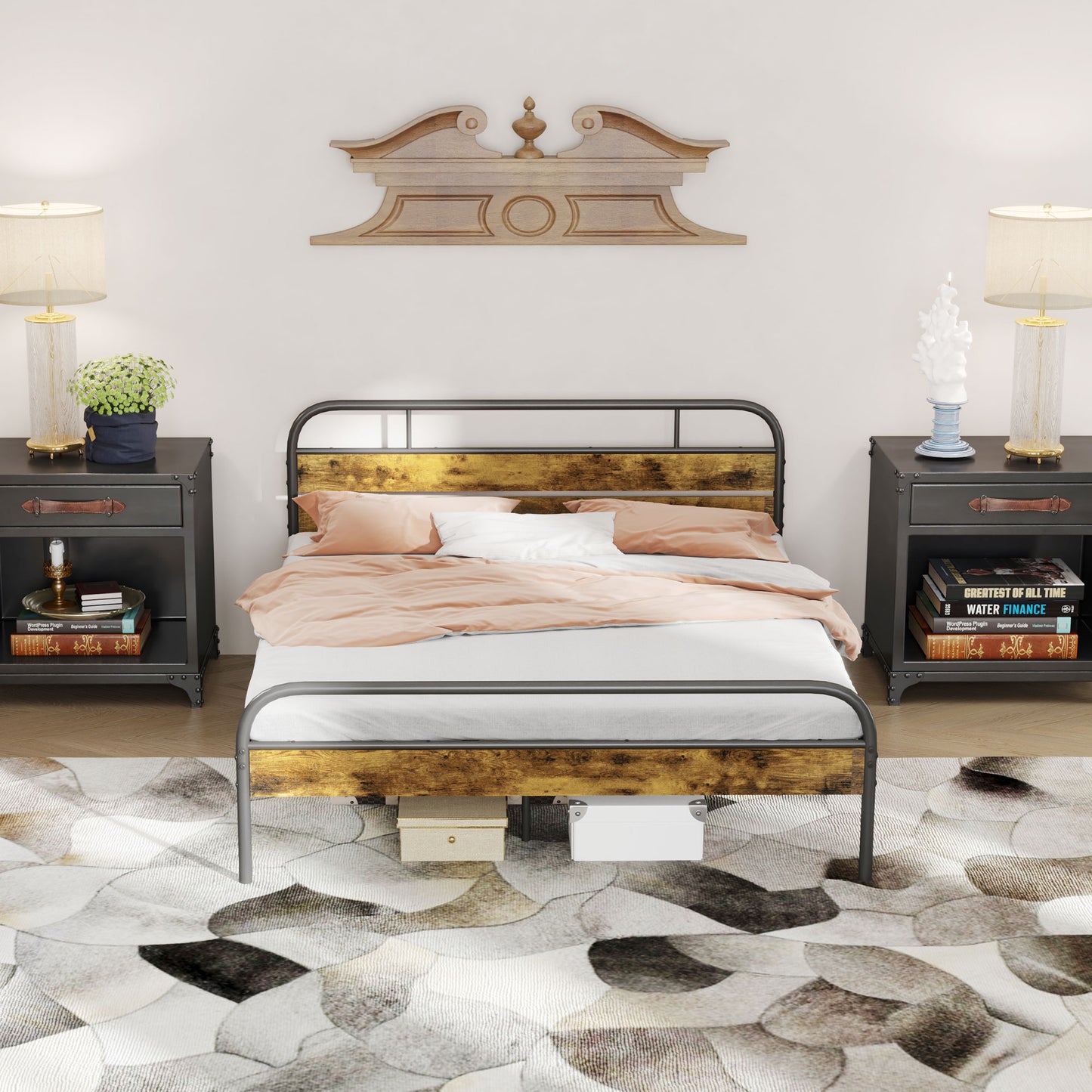 Vizi 5FT Industrial Metal King Bed Frame Black and Brown
