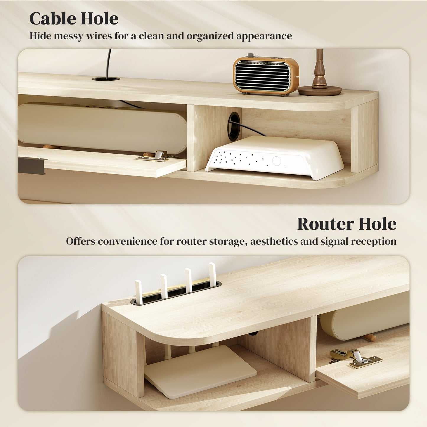 Avalani 120cm Natural Finish Floating TV Unit For Screens Up To 50 Inches