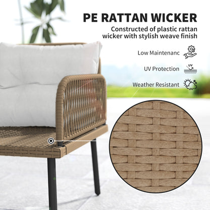 Sacoel Natural Rattan White 8 Seater Outdoor Corner Sofa Set With Glass Top Table