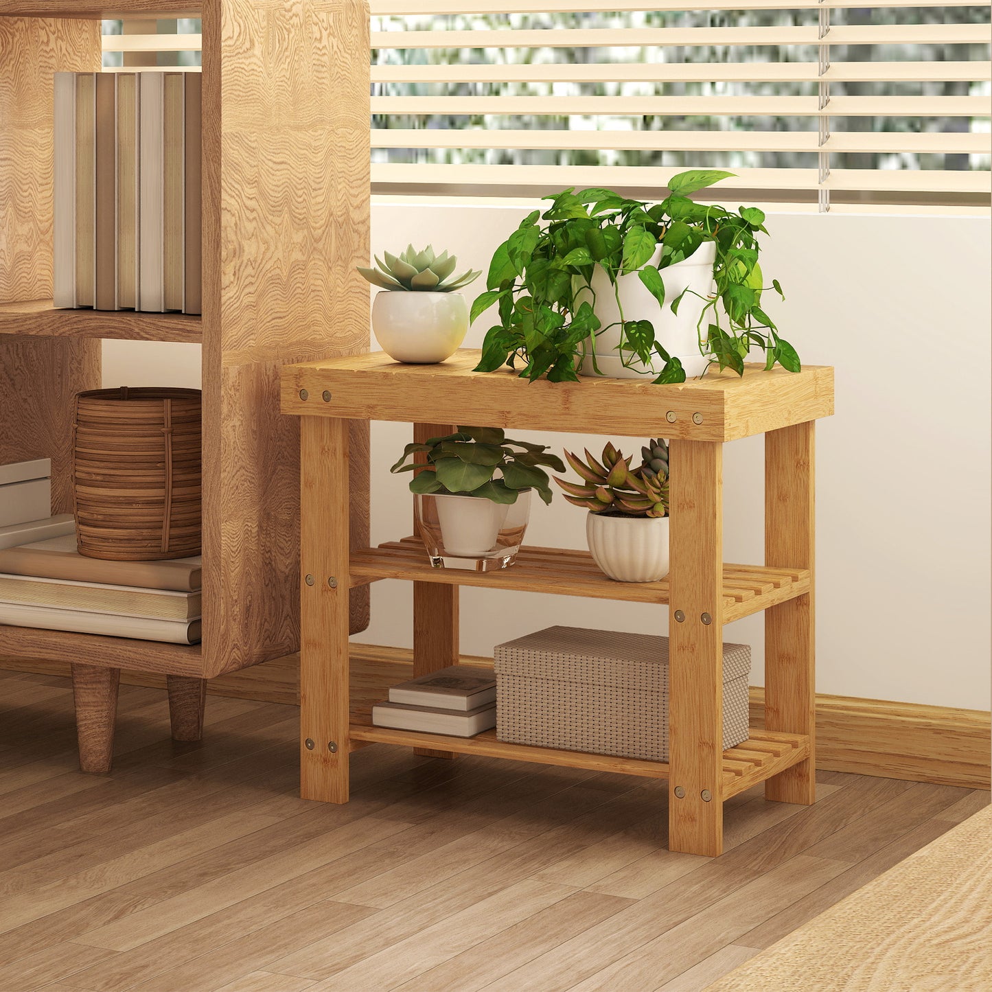 Tono Keel Bamboo Natural 2 Tier Shoe Storage Bench