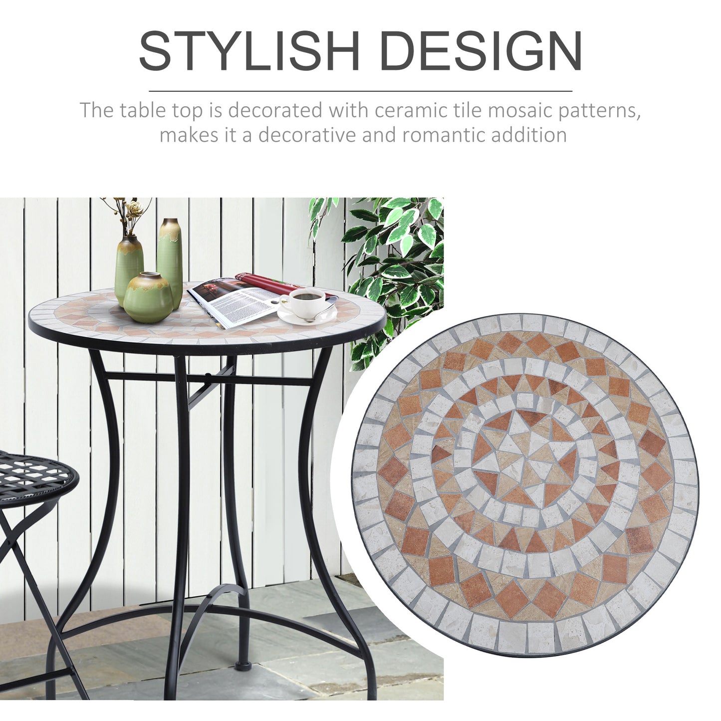 Lerava Ceramic Orange And White Round Mosaic Outdoor Bistro Table