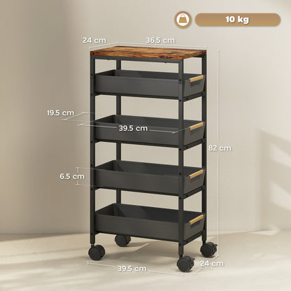 Coli Metal Black 5 Tier Storage Trolley On Wheels