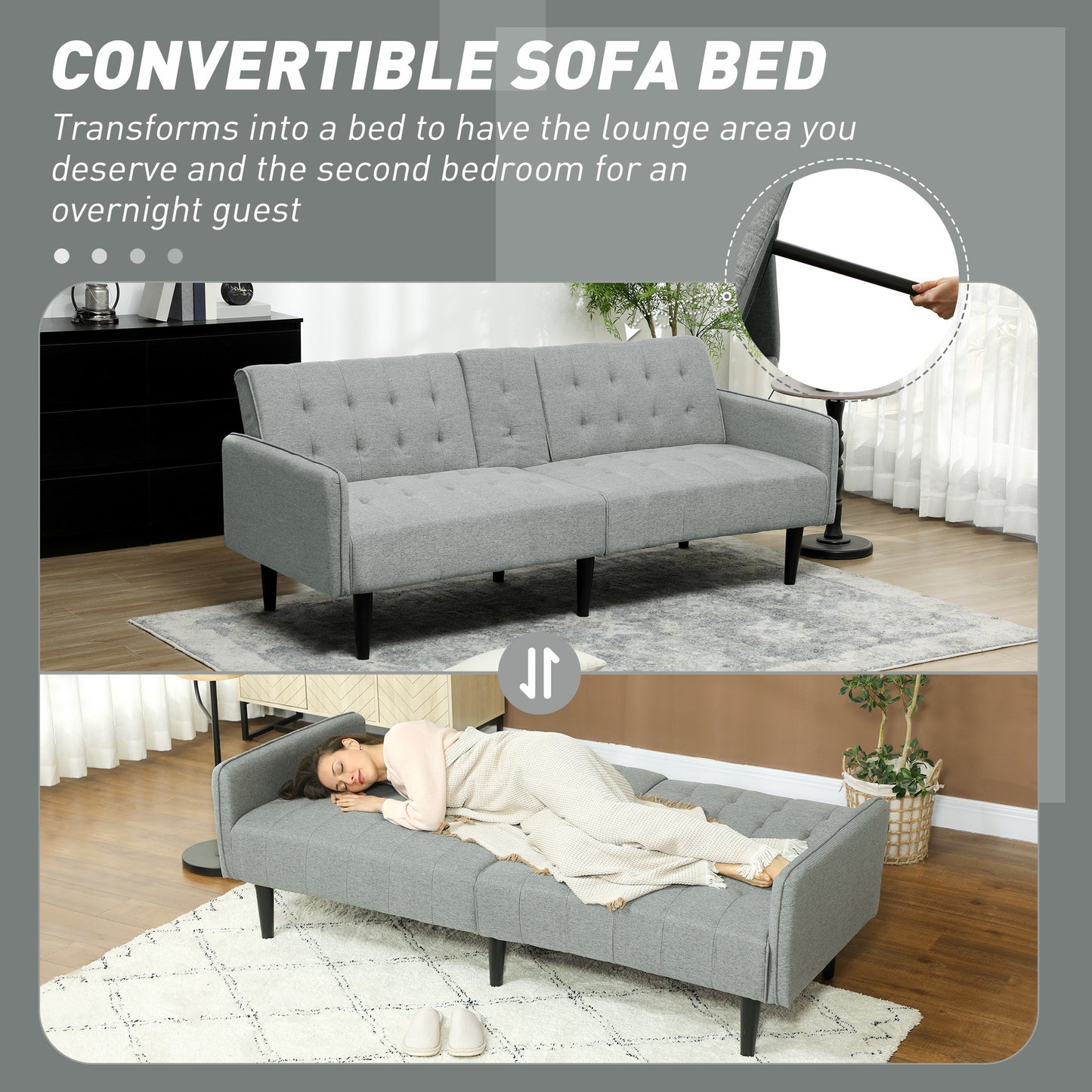 Valo Light Grey Upholstered 3 Seater Sofa Bed Tufted Diamond Pattern