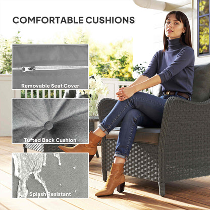 Neluli Rattan Dark Grey Set Of 2 Outdoor Armchairs With Cushions Armrests And High Back