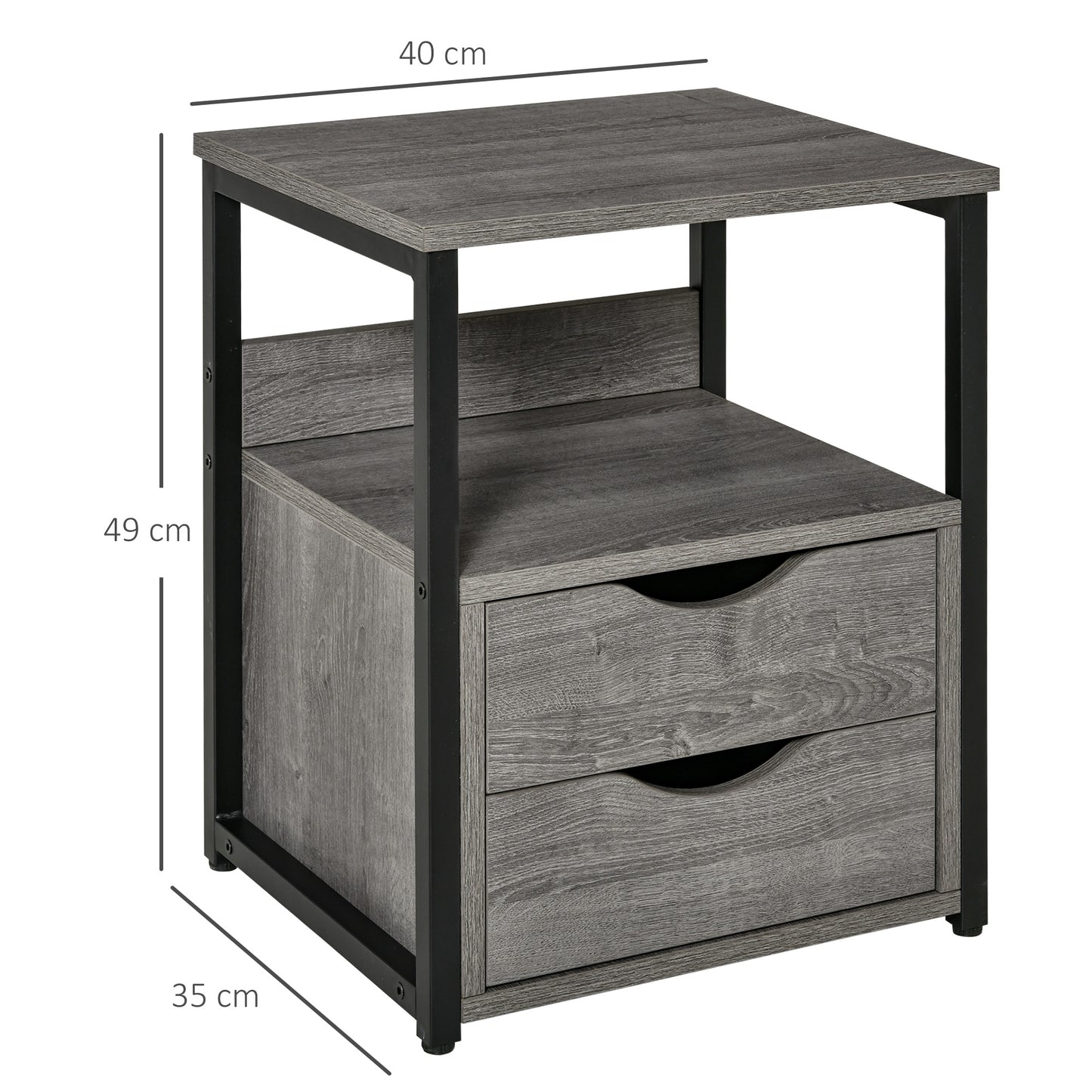 Sesopa Metal Grey Industrial Slim Bedside Table With Drawer And Shelf