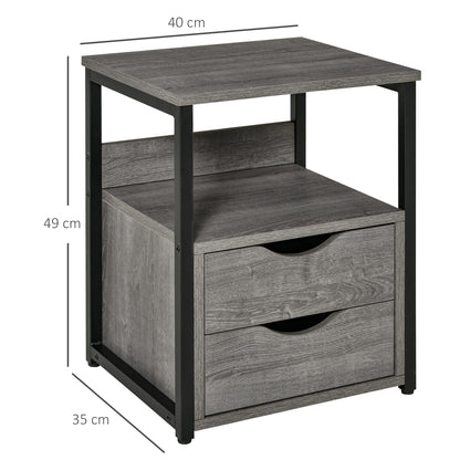 Sesopa Metal Grey Industrial Slim Bedside Table With Drawer And Shelf