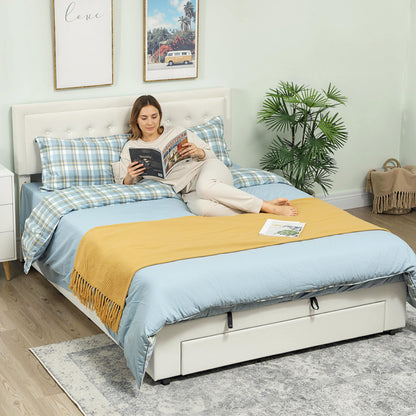 Zina 5FT King Size Ottoman Bed Frame with Front Divan Drawer Storage Cream